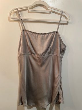 Caslon 100% Silk Grey Taupe Cami Strap Top - Medium